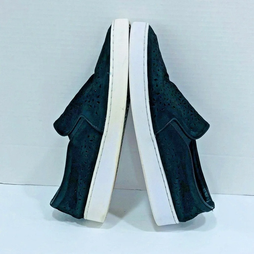 Vionic Womens Shoes Kani Slip On Black Perforate Suede Sneaker Walking Casual 10